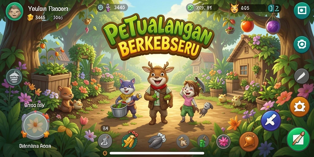 Tampilan gameplay seru dalam 3446 dengan kebun yang indah.