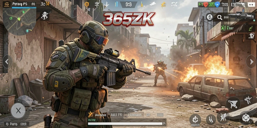 Screenshot menunjukkan momen intens pertempuran dalam gameplay FPS.