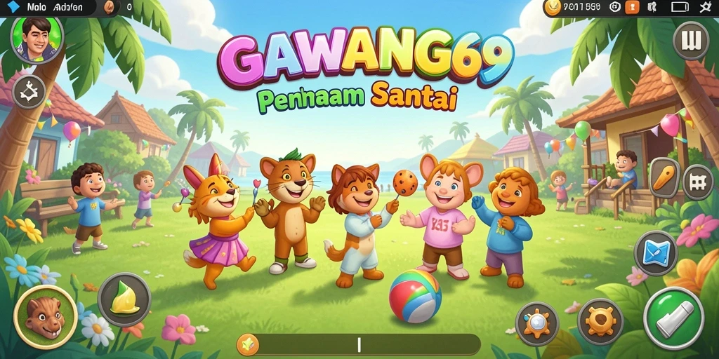 Tampilan gameplay GAWANG69 yang ceria dan penuh warna.