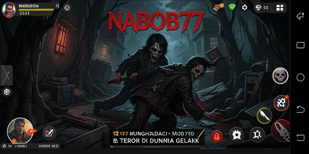 Screenshot dari gameplay NABOB77 dengan suasana horror yang mencekam.