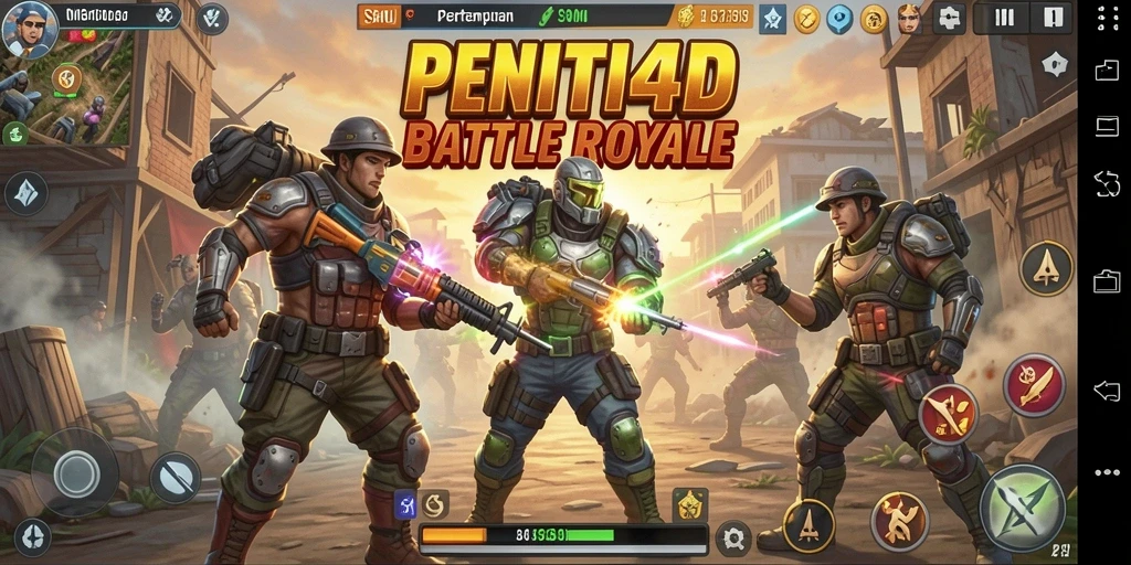 Tampilan aksi seru dalam gameplay PENITI4D di arena Battle Royale.
