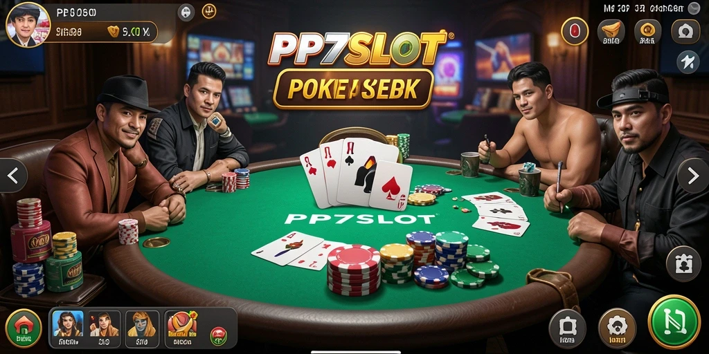 Screenshot utama PP7SLOT menunjukkan aksi seru dalam permainan Poker.