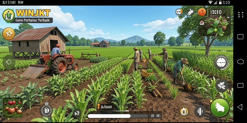 Screenshot gameplay WINJKT dengan aksi bertani yang seru.